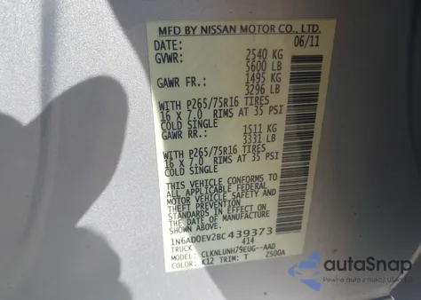 2011 Nissan Frontier Pro-4X from USA, damaged, VIN 1N6AD0EV2BC439373